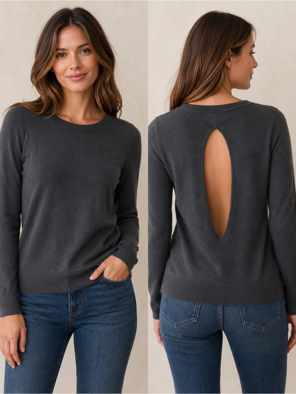 360 CASHMERE MILANO LIGHTWEIGHT MERINO WOOL OPEN BACK KEYHOLE SWEATER